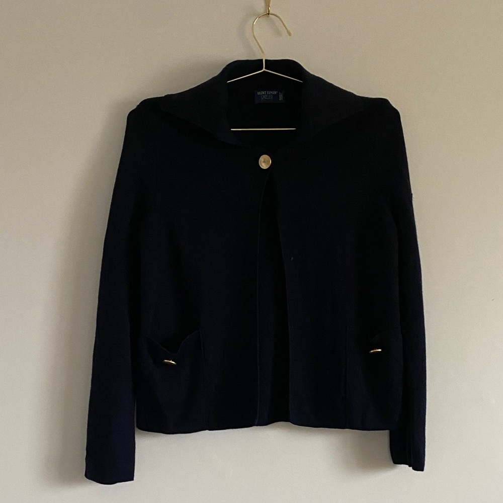 SOLD Saint James Atelier Wool Cardigan – Navy with Gold Button - Picture 2 of 14